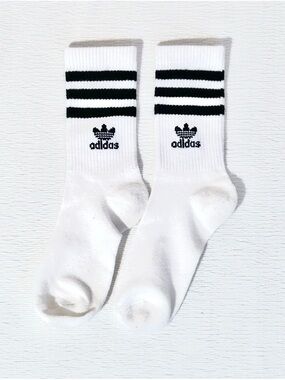 3/$25 adidas Women’s White Crew Socks with Black Striped Cuff and Trefoil